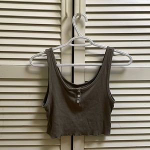 Grey washed army green colour. Cropped tank top.  Small from American Eagle
